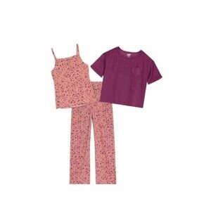 Lands’ End Youth 3 Piece Pajama Set Pink With Stars Size XS 5/6